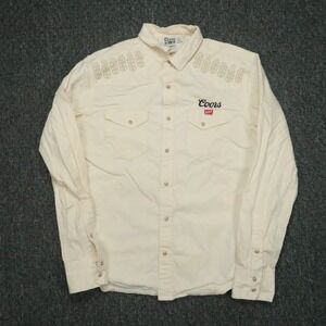 Coors x Huckberry Shirt Mens Medium Beige Western Pearl Snap Long Sleeve Banquet